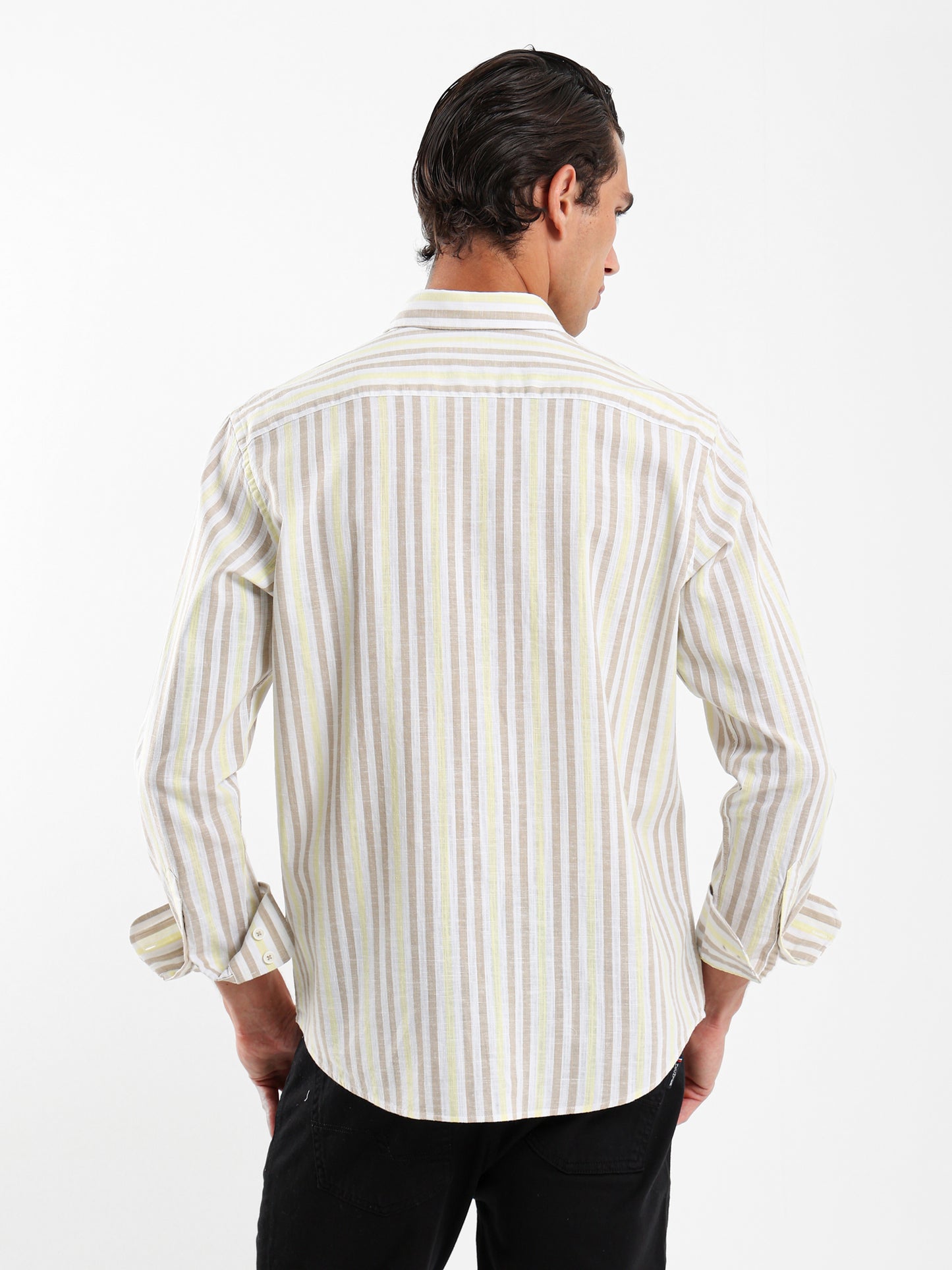 Wide Striped Shirt with Kent Collar