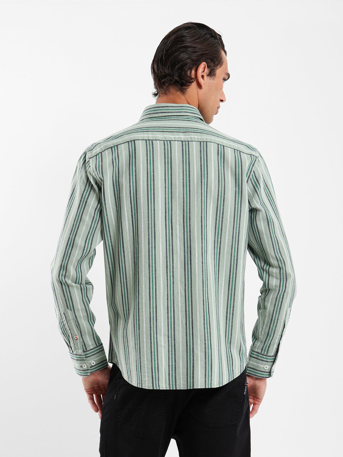 Wide Striped Shirt with Kent Collar