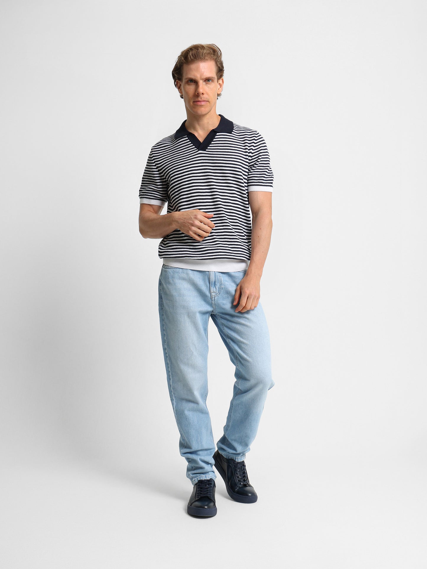 Striped Knit Polo Shirt