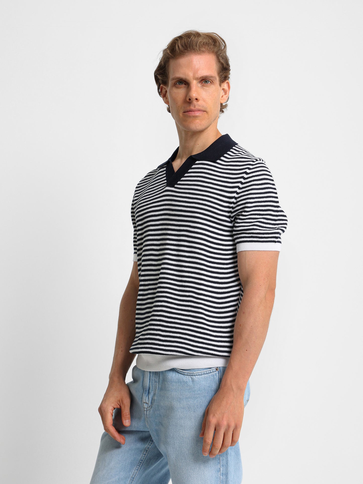 Striped Knit Polo Shirt