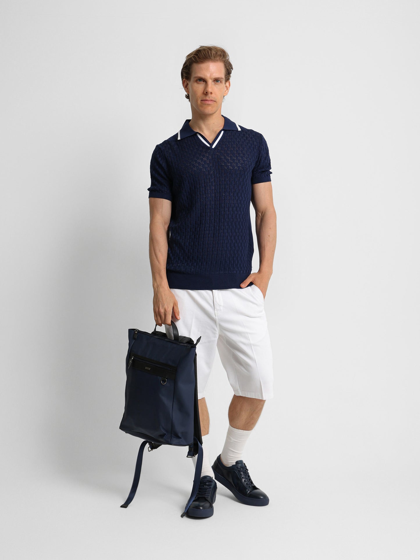 V-Neck Knit Polo Shirt