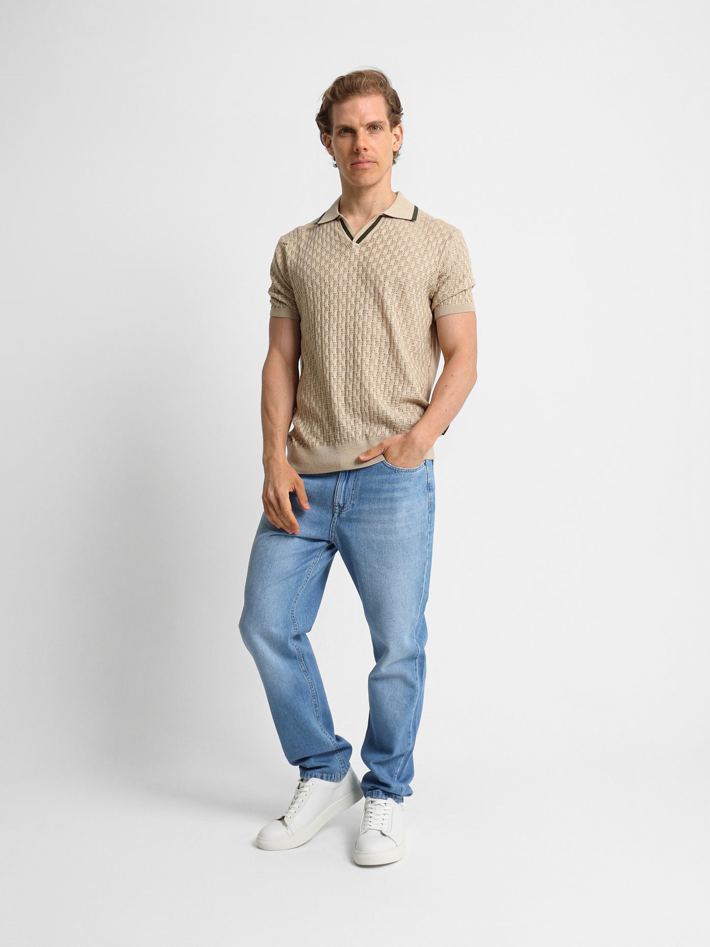 V-Neck Knit Polo Shirt