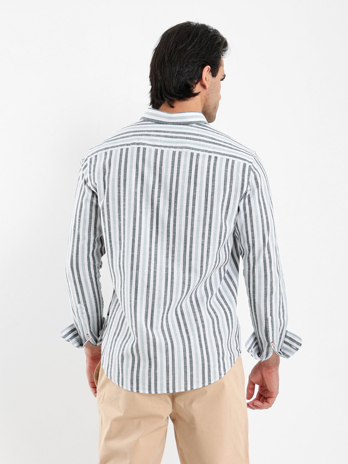 Wide Striped Shirt with Kent Collar