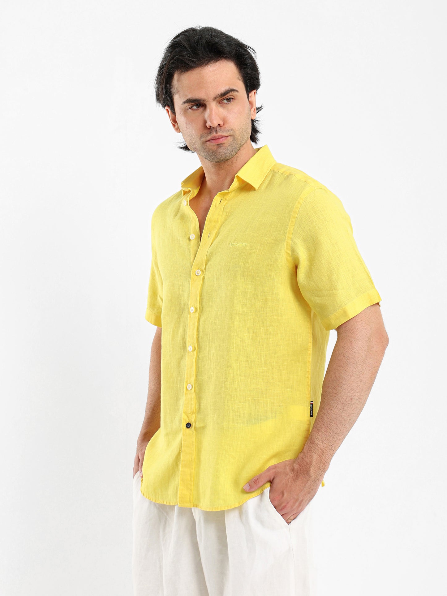 Basic Linen Shirt Short Sleeves Kent Collar
