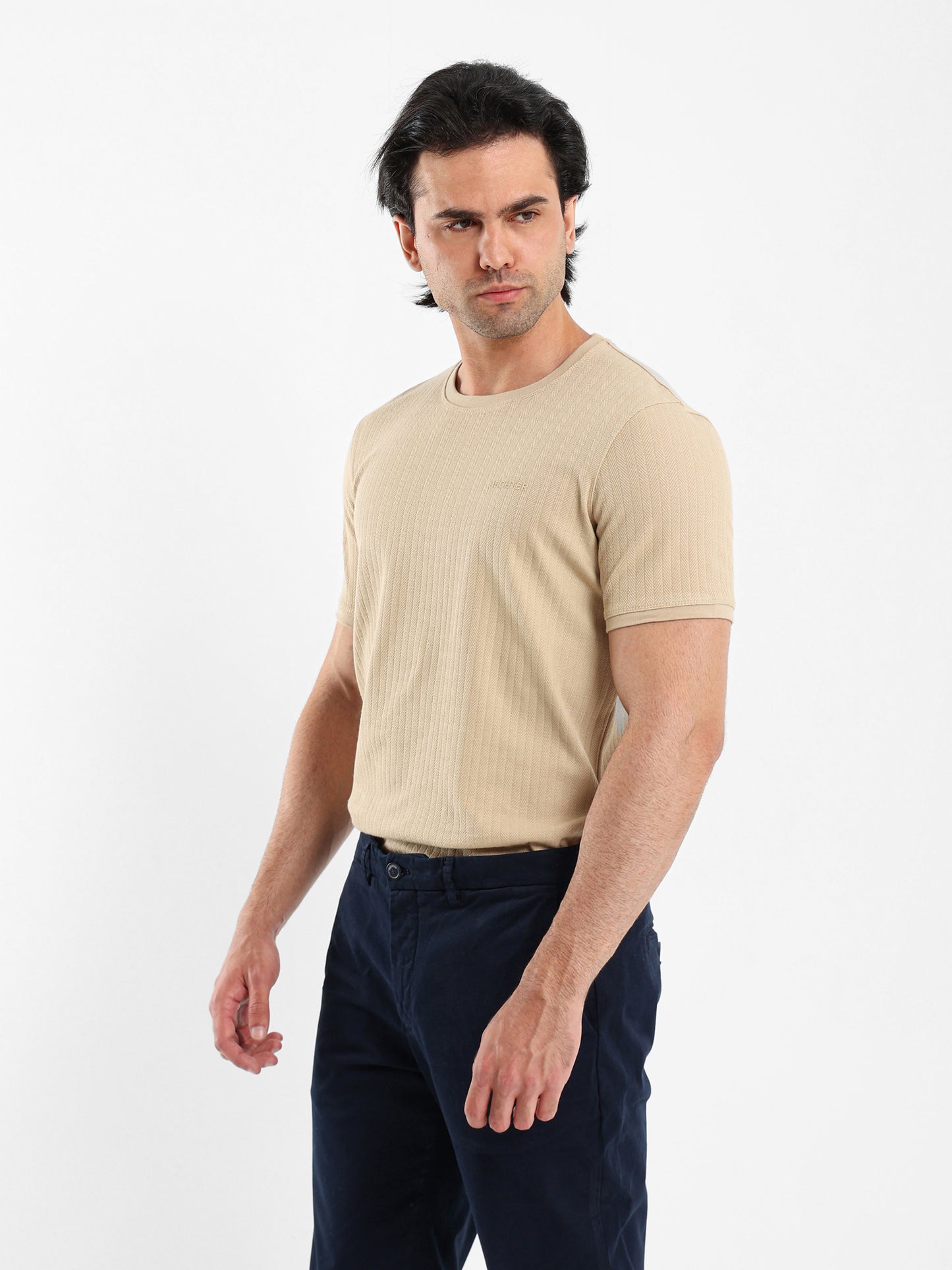 Herringbone Stripe Crew Neck T-Shirt