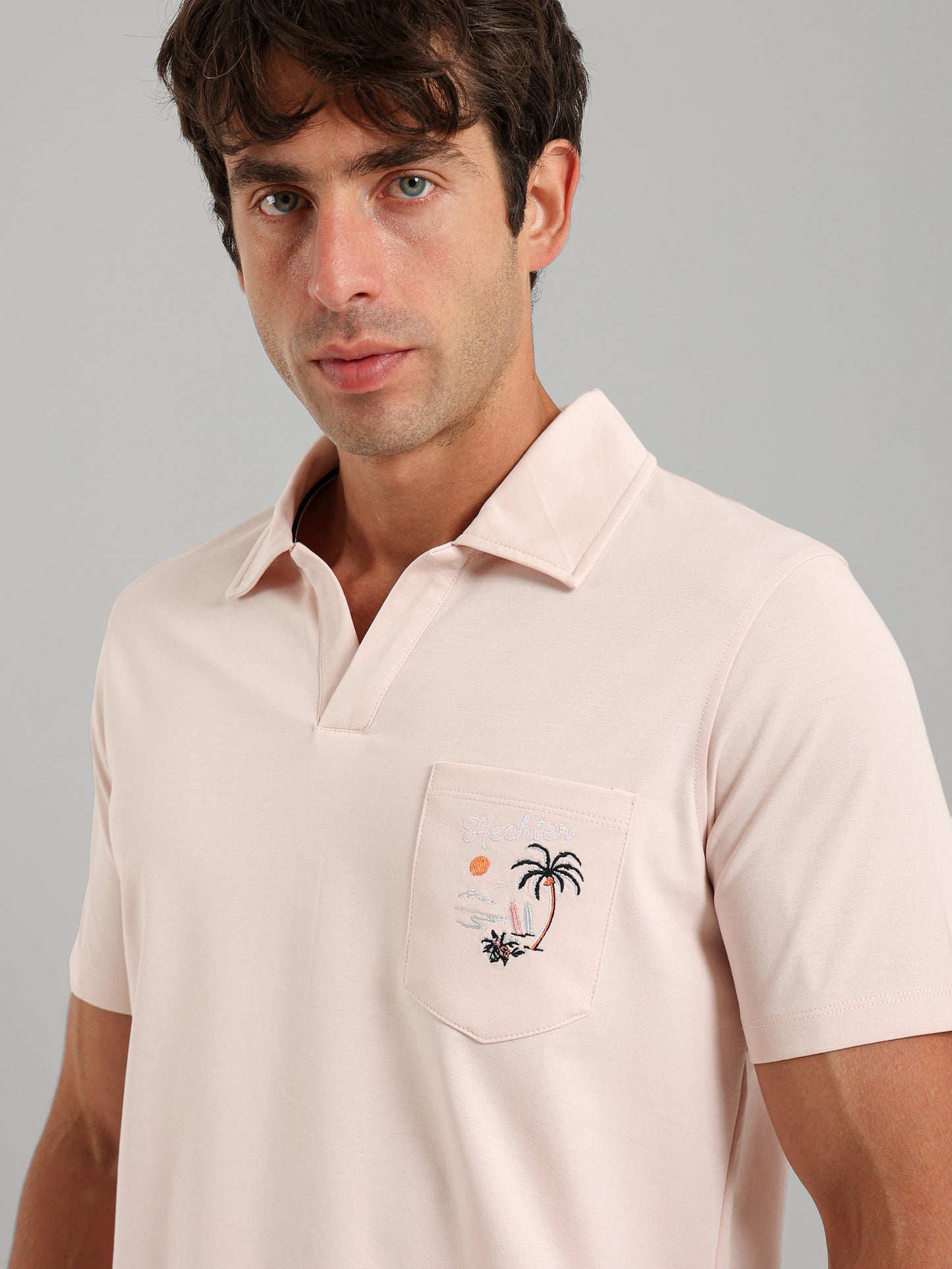Embroidered Pocket V-Neck Polo Shirt