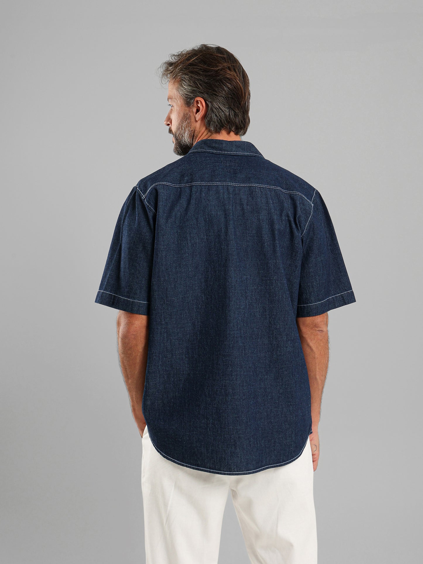 Kent Collar Short-Sleeve Denim Shirt