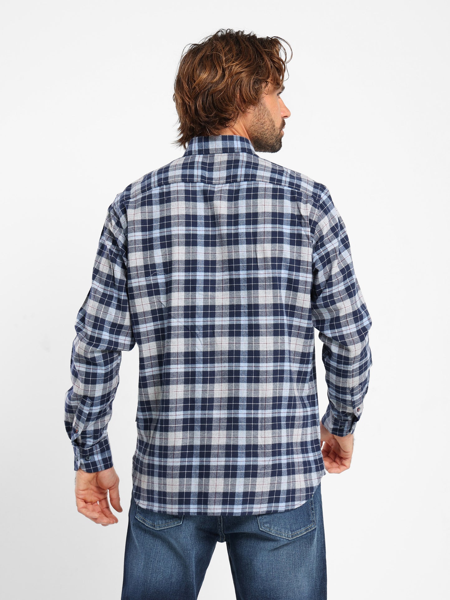 Button-Down Checked Cotton Long-Sleeve Shirt
