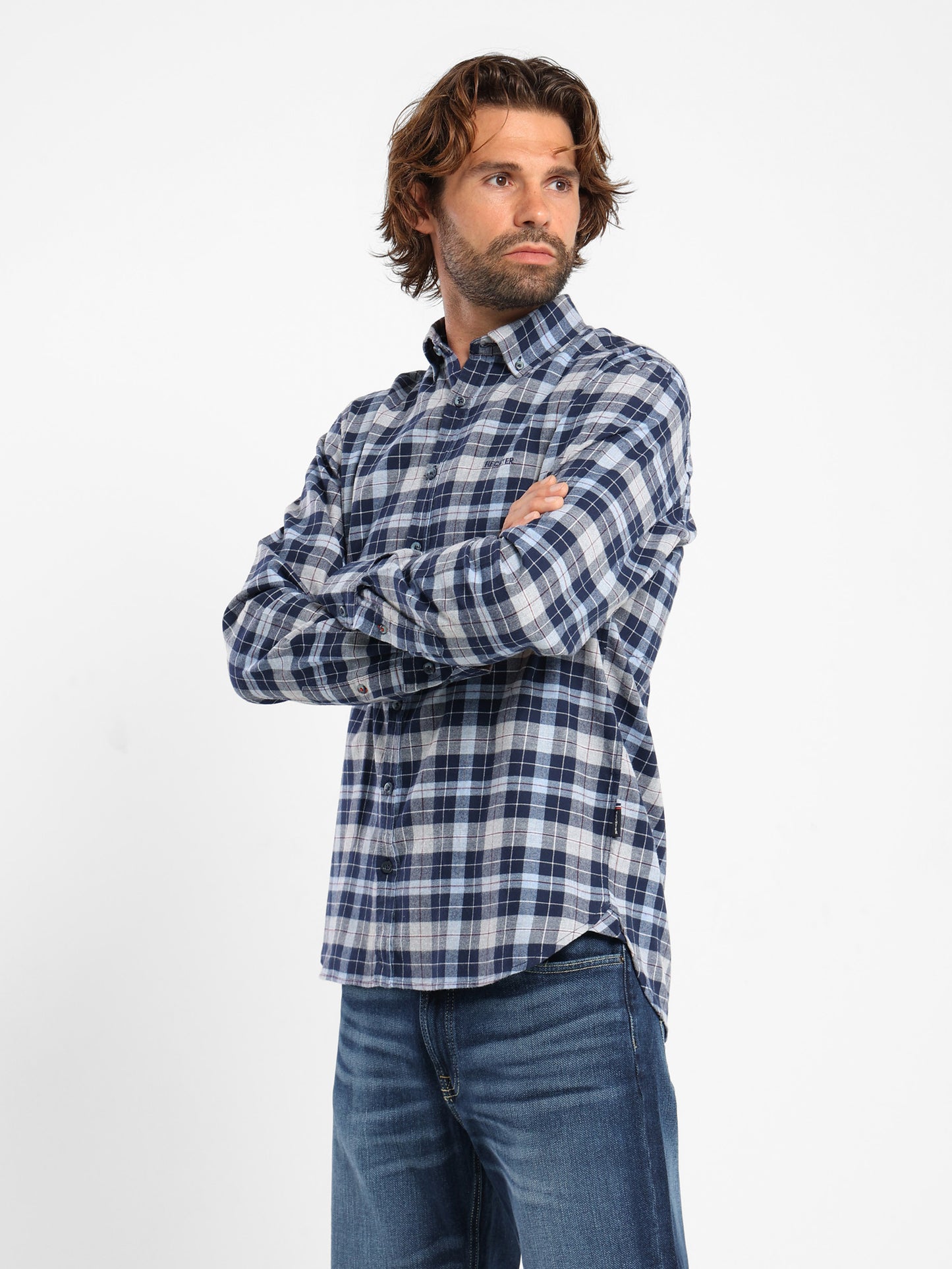 Button-Down Checked Cotton Long-Sleeve Shirt