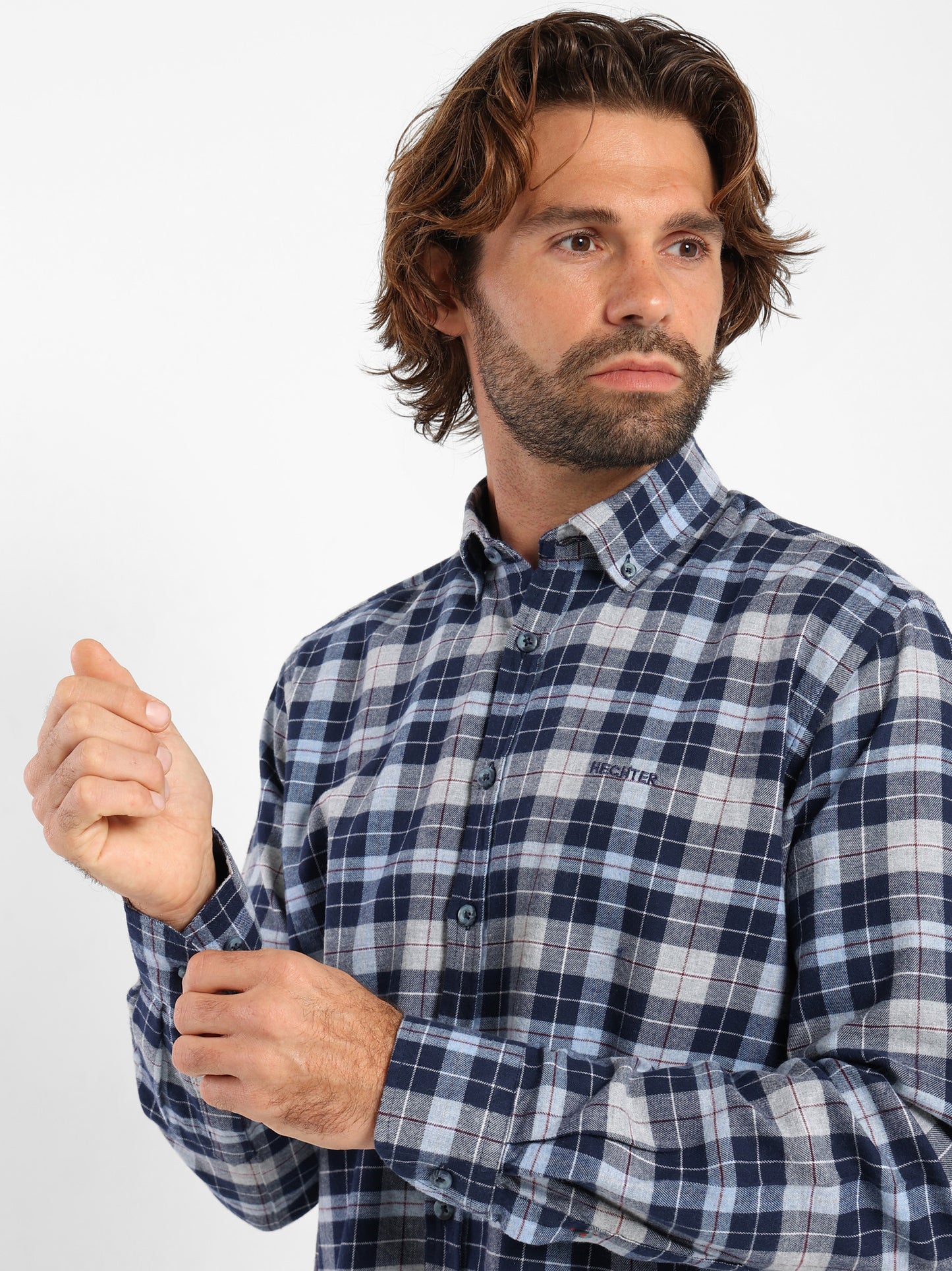 Button-Down Checked Cotton Long-Sleeve Shirt