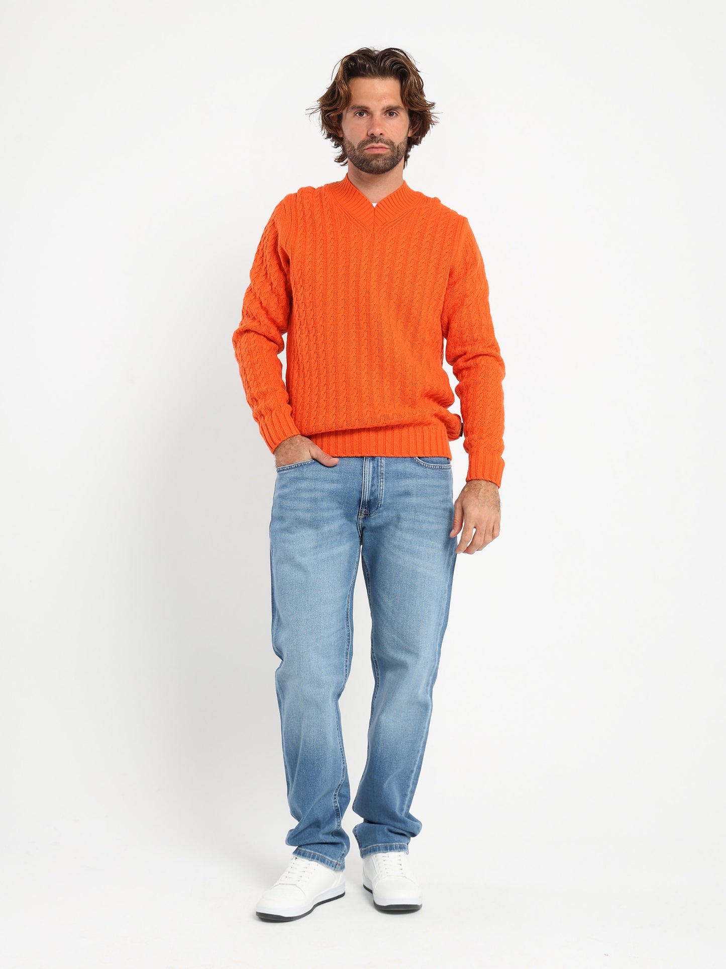 V-Neck Oversized Cable Knit Pullover