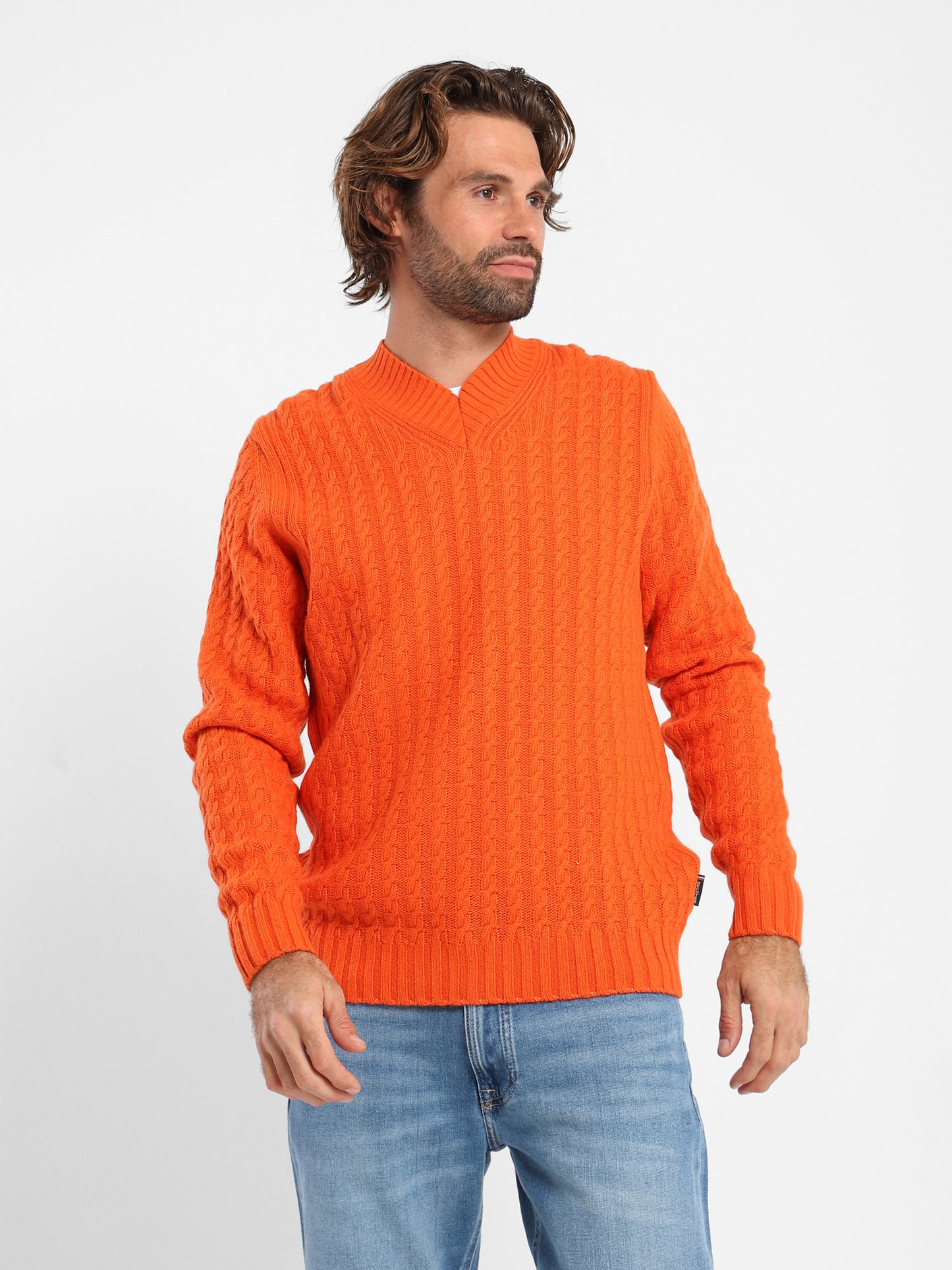 V-Neck Oversized Cable Knit Pullover