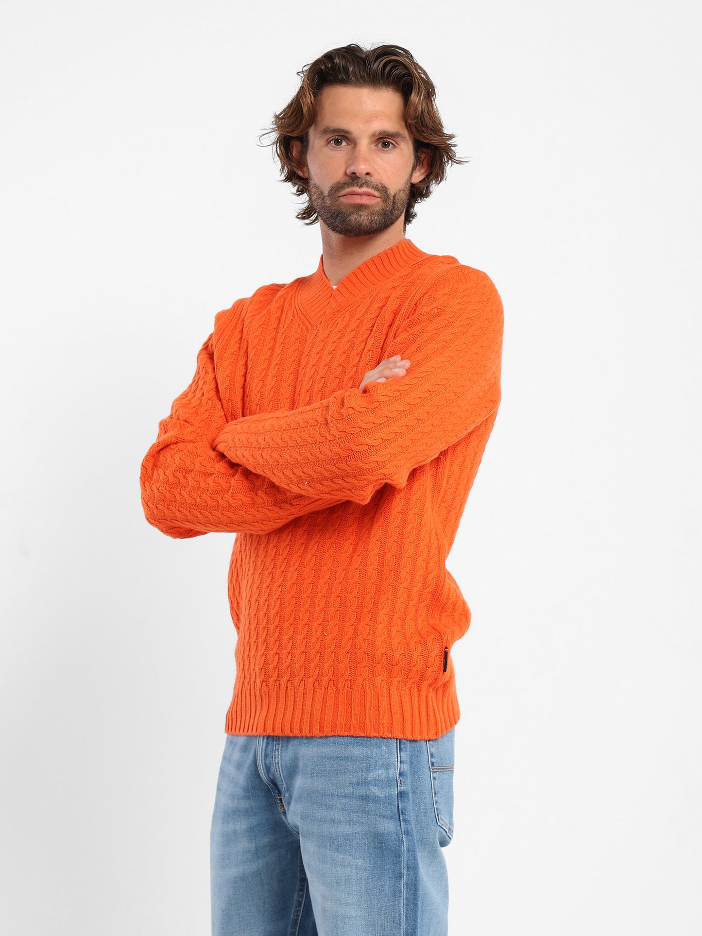 V-Neck Oversized Cable Knit Pullover