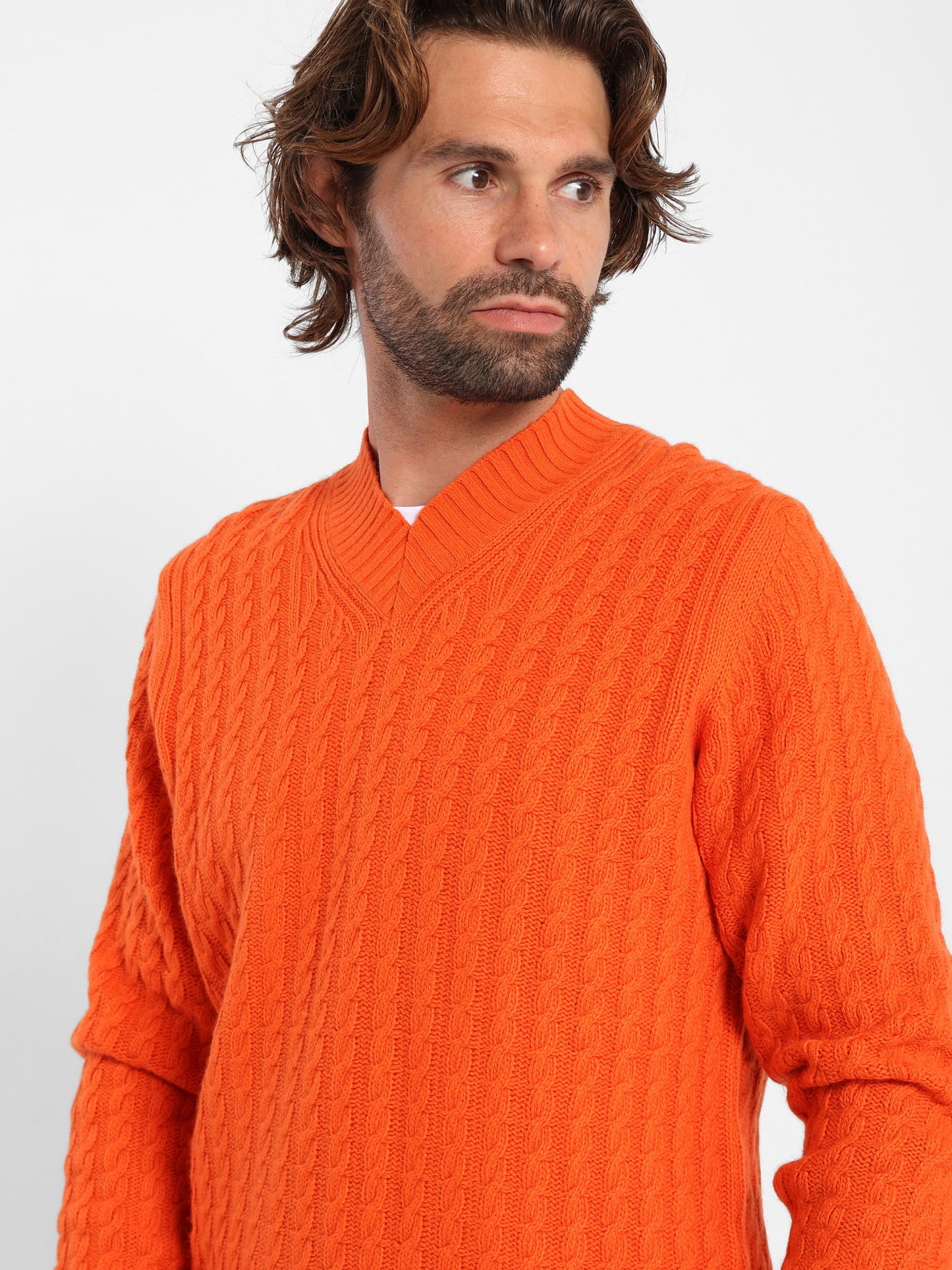 V-Neck Oversized Cable Knit Pullover