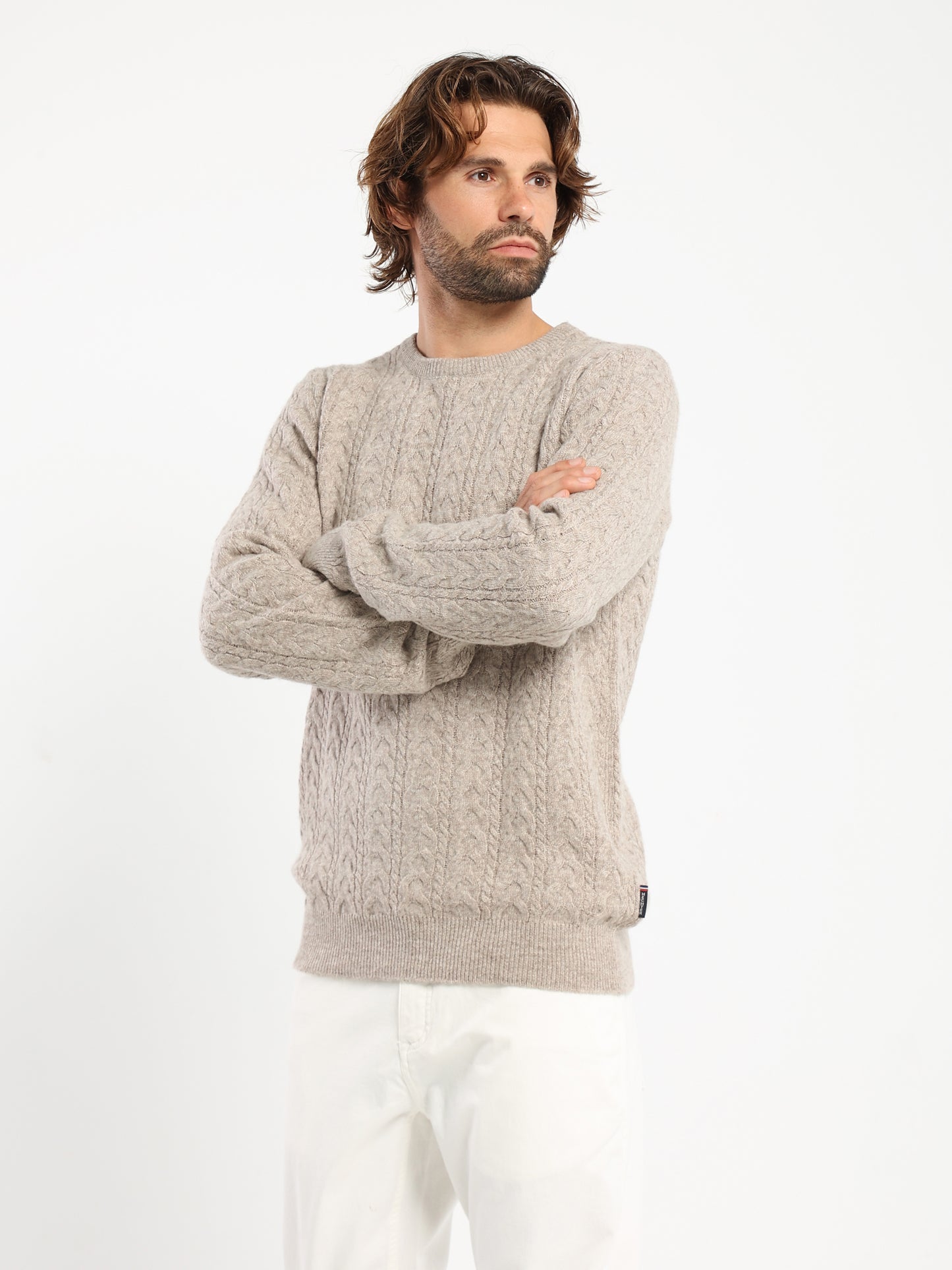 Round-Neck Cable Knit Pullover