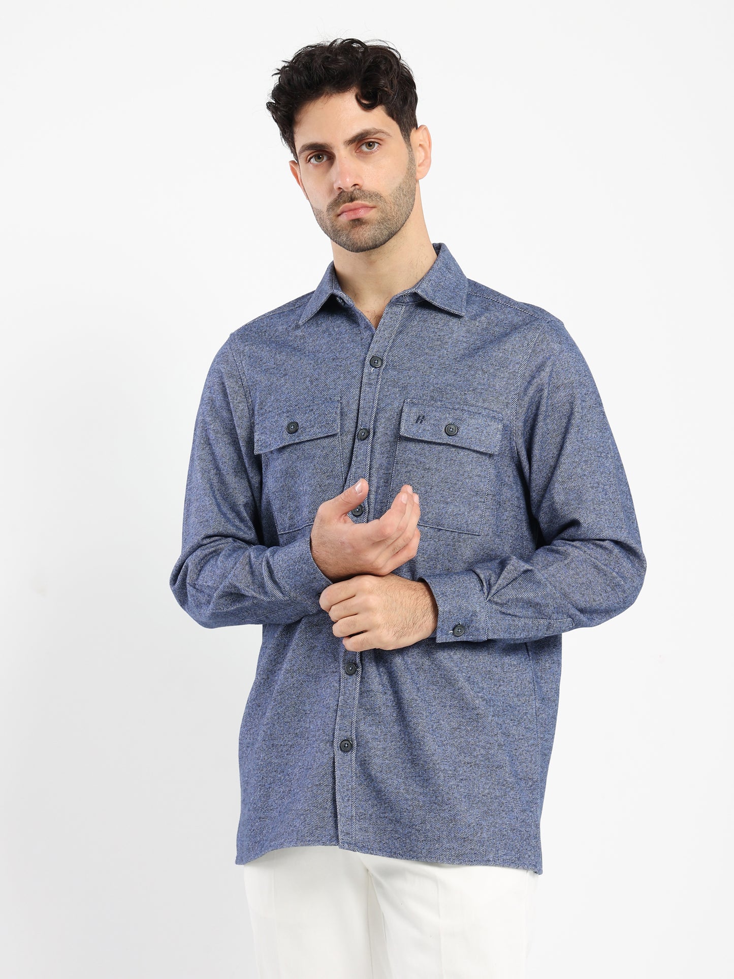 Long-Sleeve Flannel Twill Overshirt