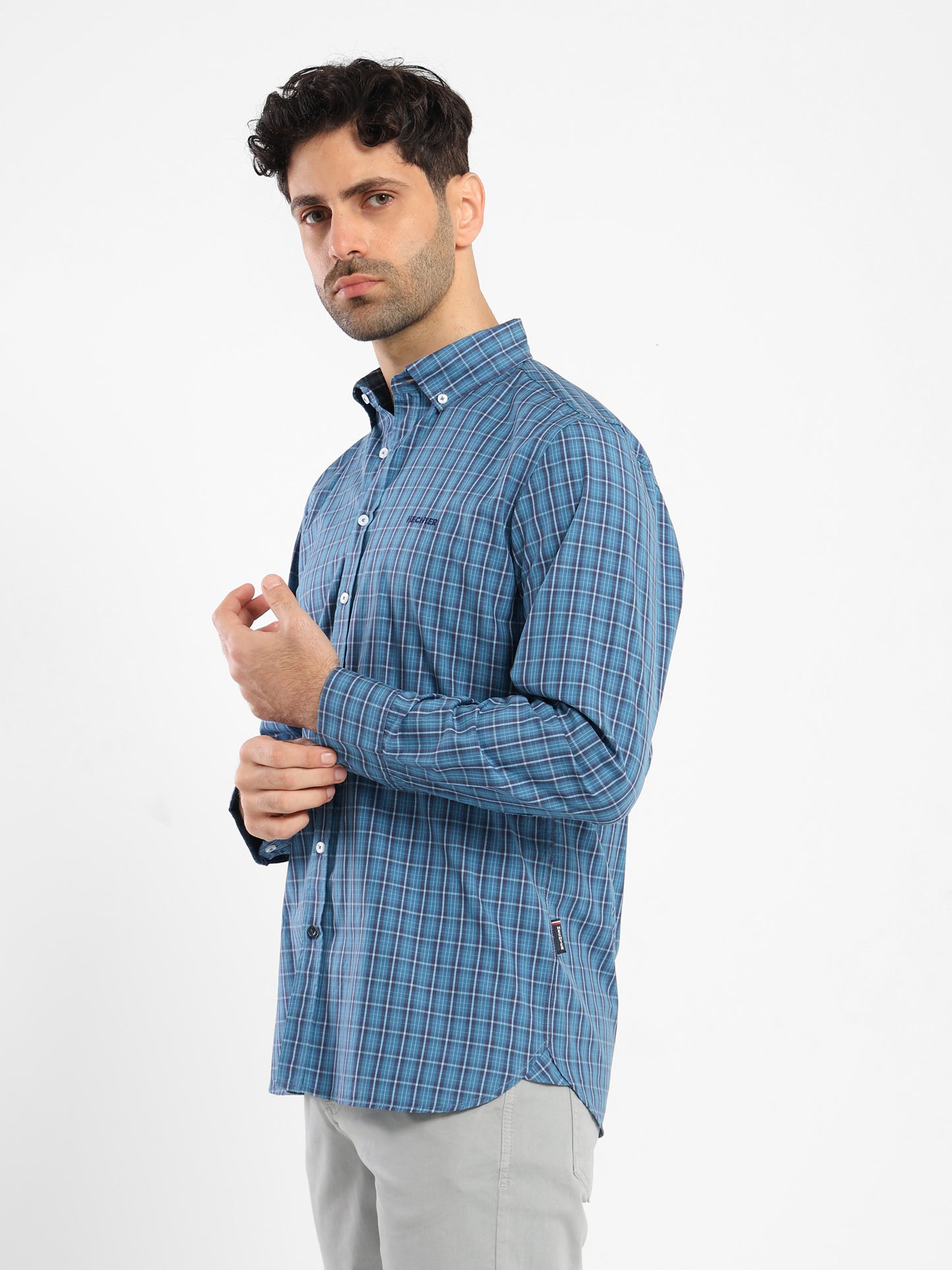 Button-Down Checked Cotton Long-Sleeve Shirt