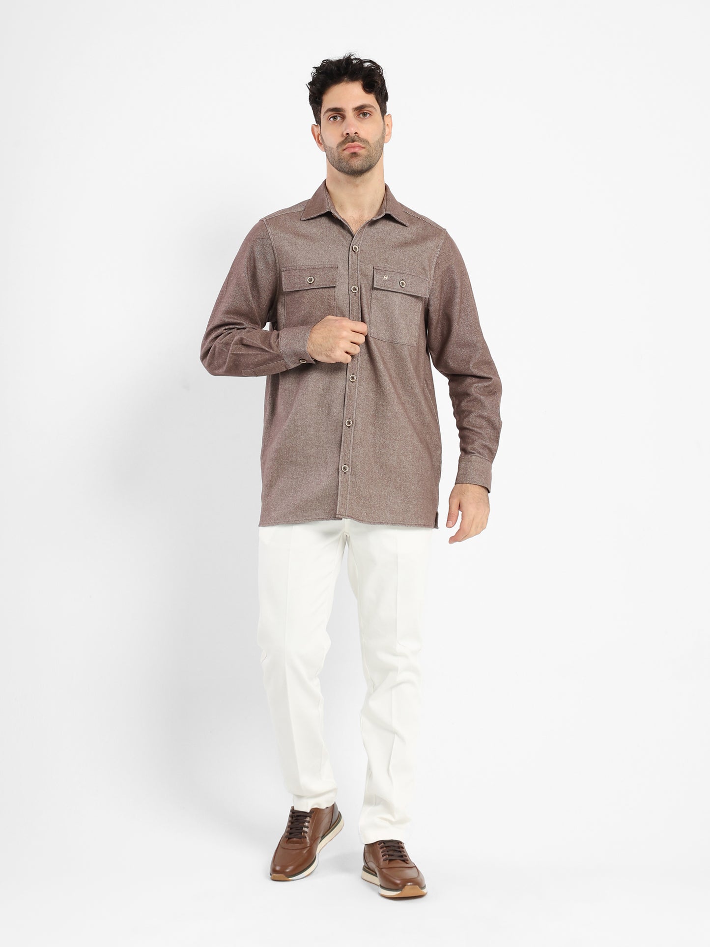 Long-Sleeve Flannel Twill Overshirt