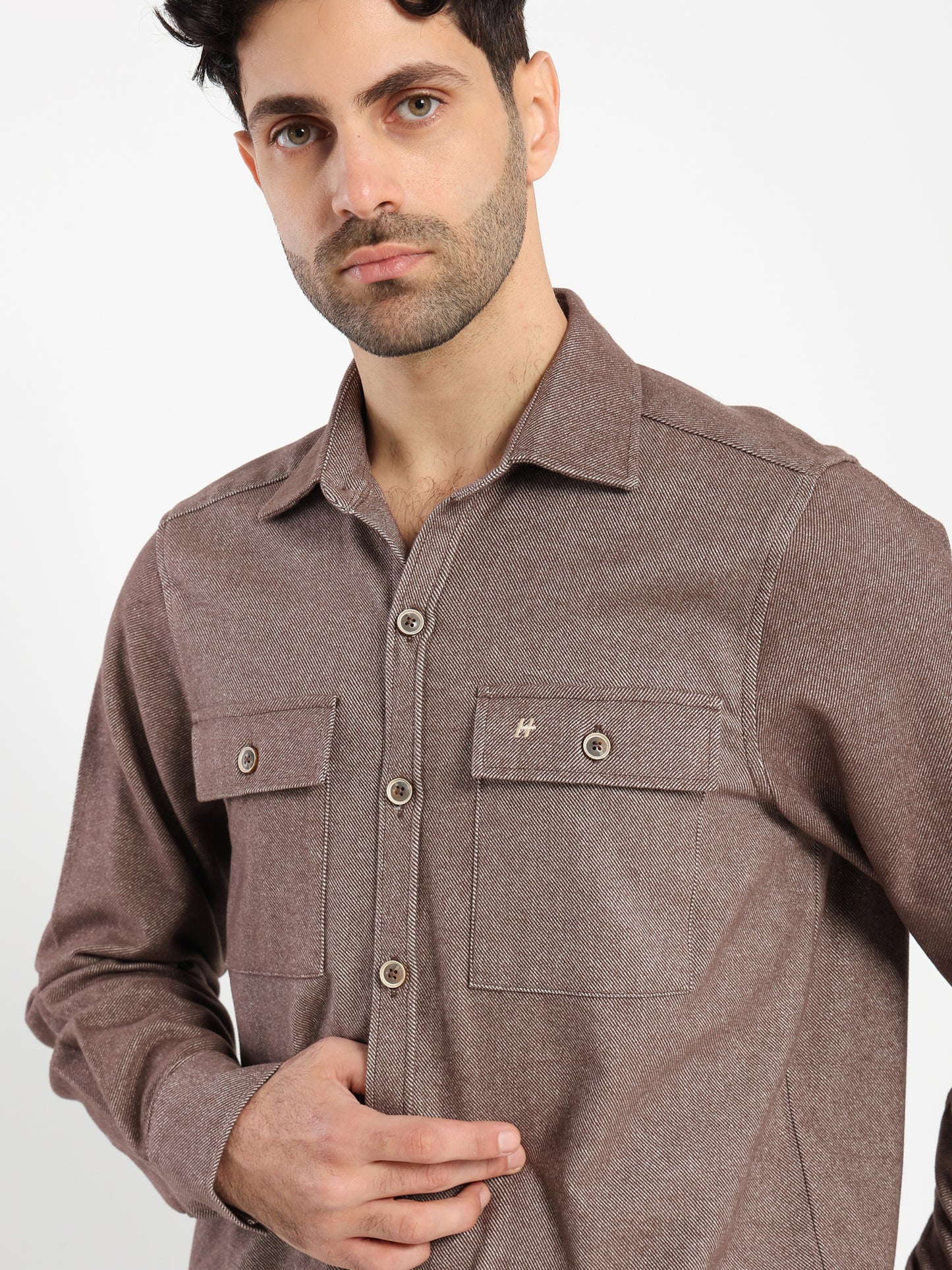Long-Sleeve Flannel Twill Overshirt