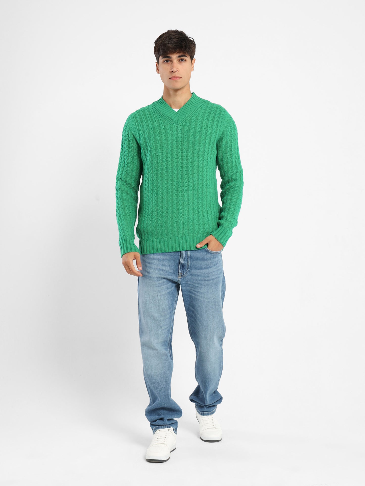 V-Neck Oversized Cable Knit Pullover