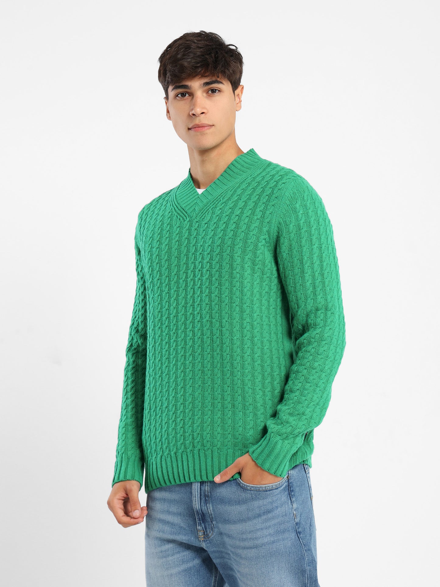 V-Neck Oversized Cable Knit Pullover