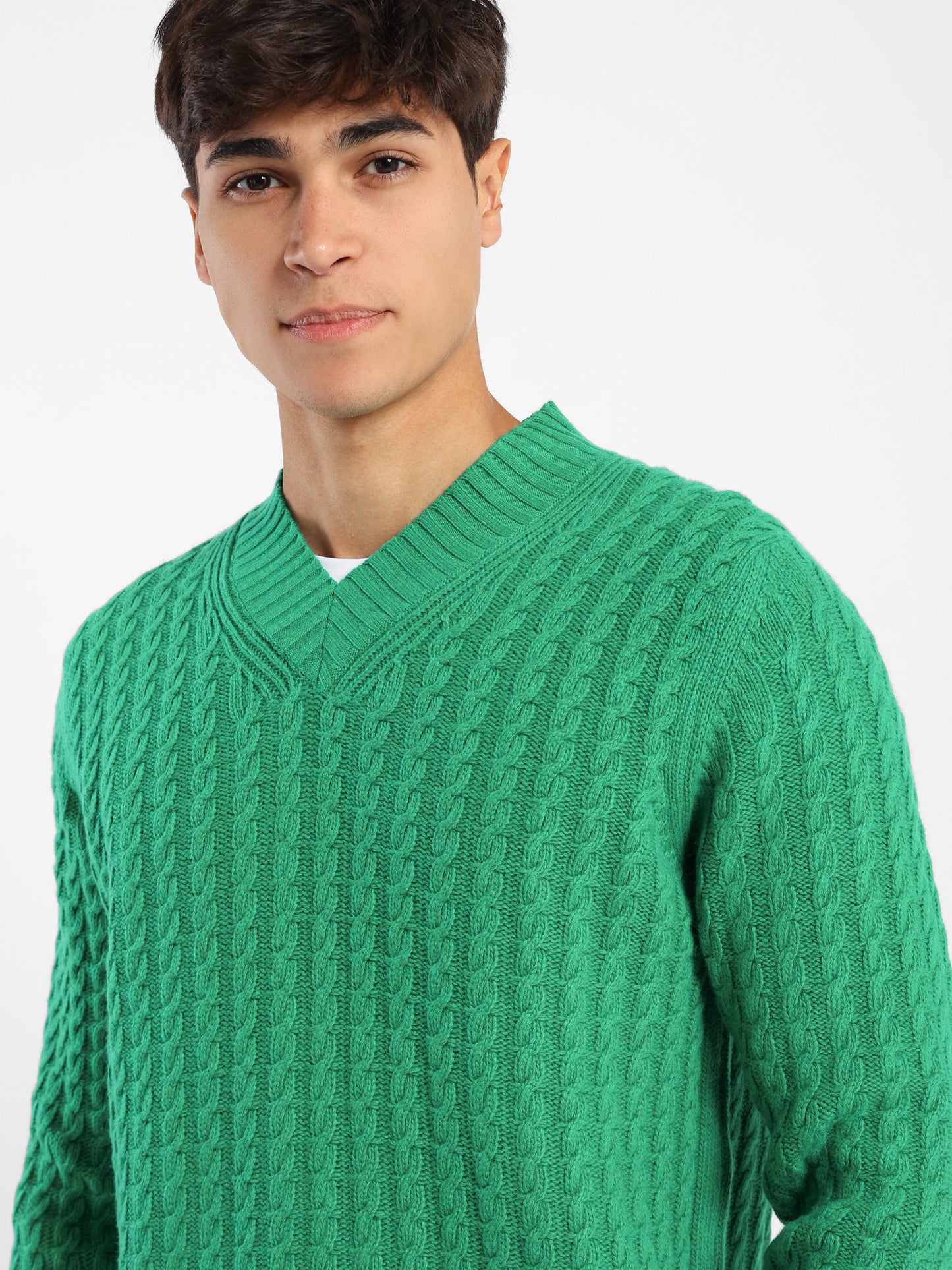 V-Neck Oversized Cable Knit Pullover