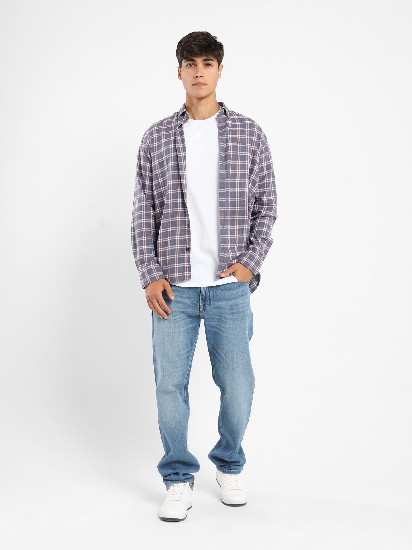 Button-Down Checked Cotton Long-Sleeve Shirt