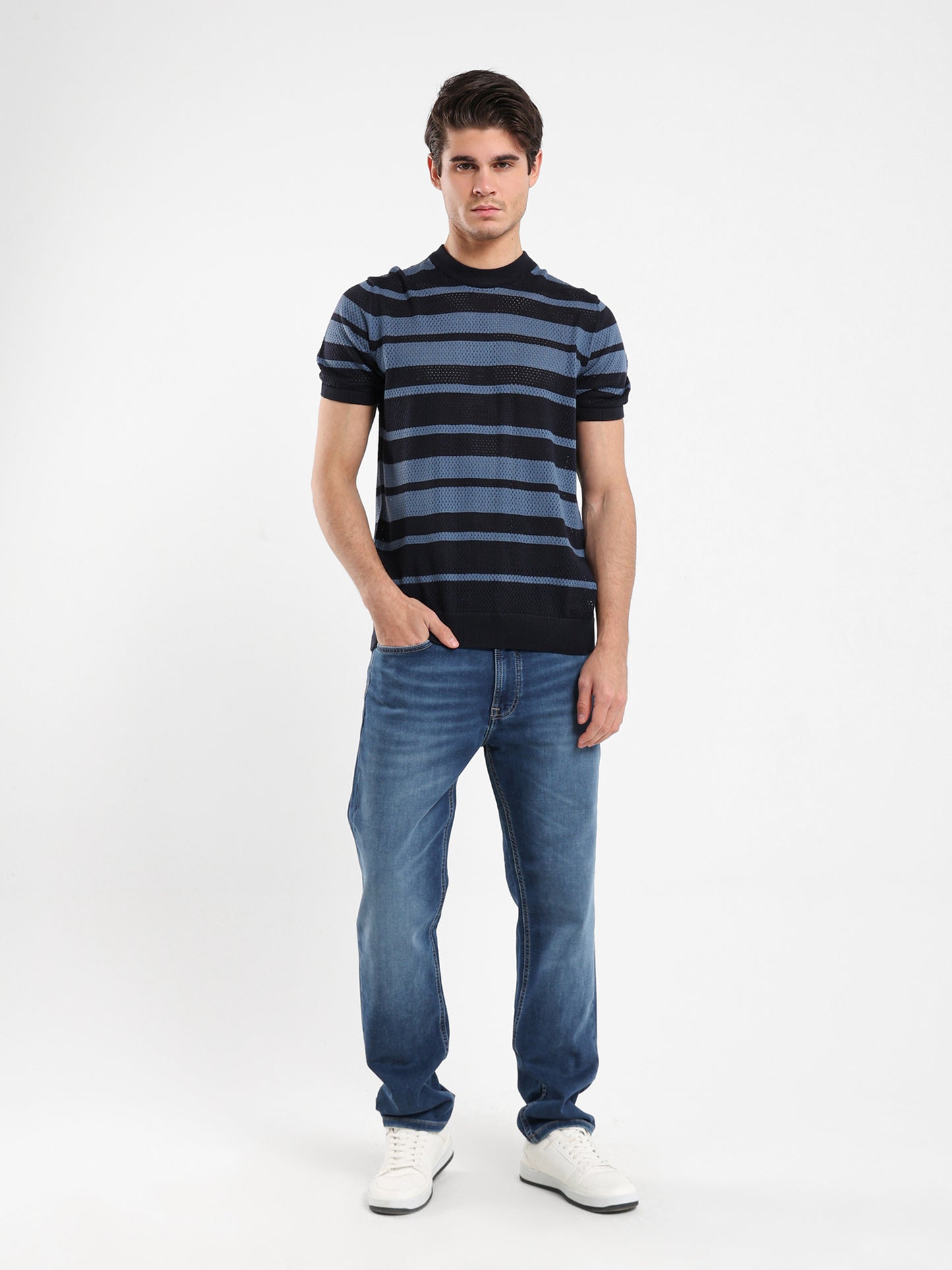 Round Neck Striped Knitwear T-Shirt