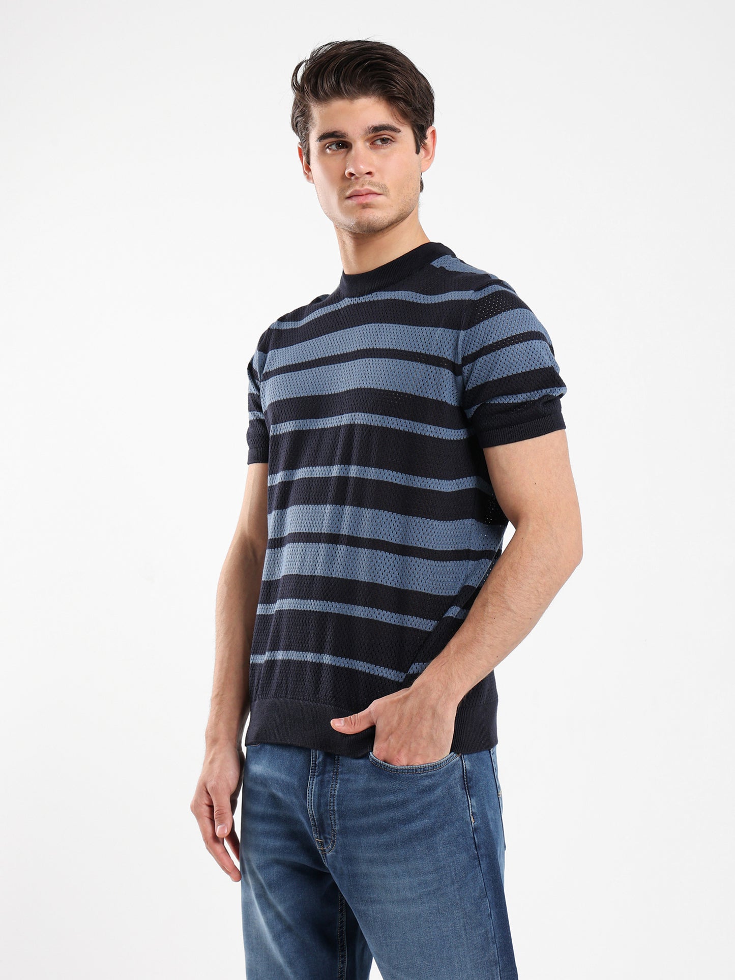 Round Neck Striped Knitwear T-Shirt
