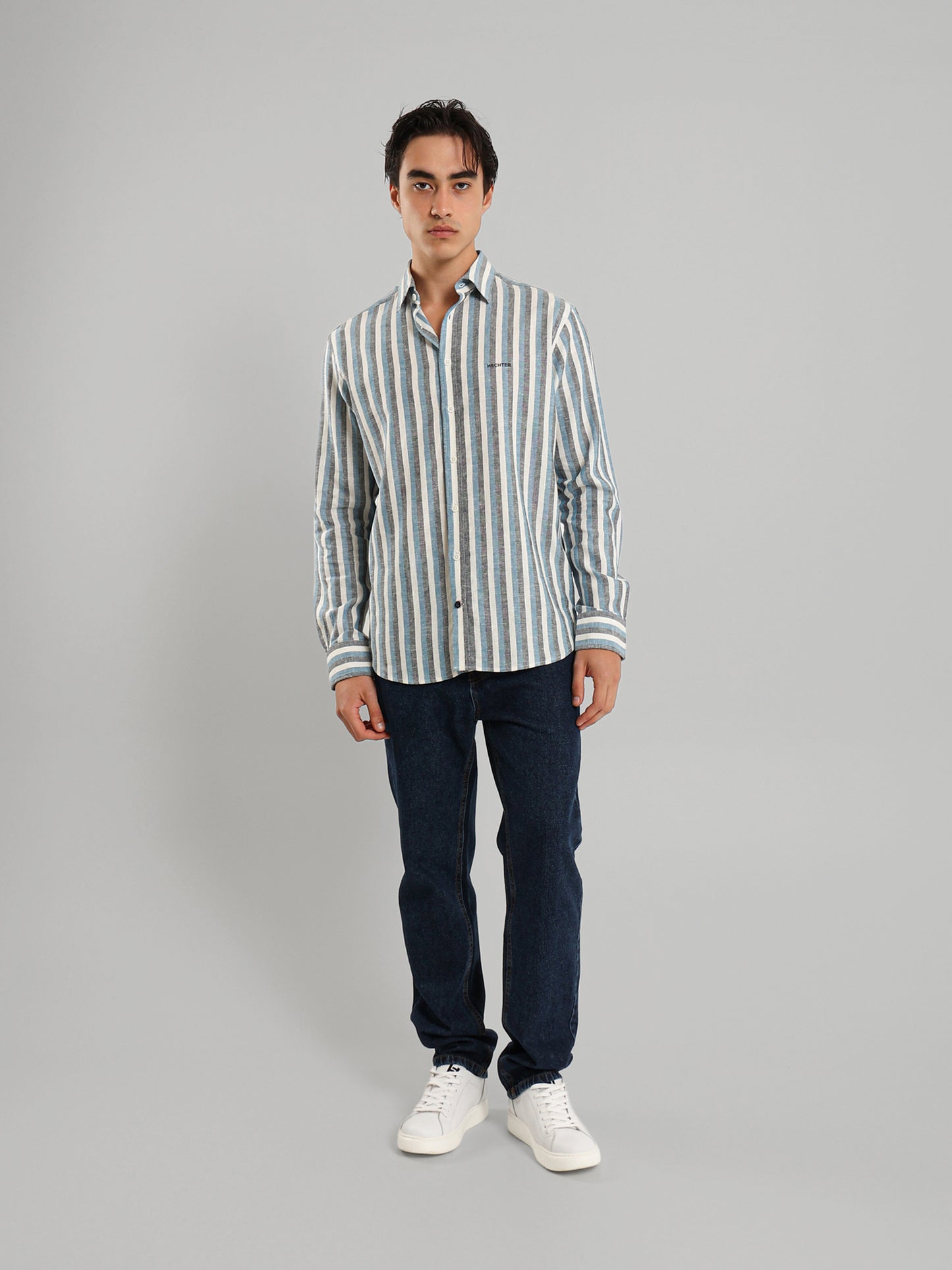 Kent Collar Striped Casual Shirt