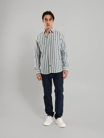 Kent Collar Striped Casual Shirt
