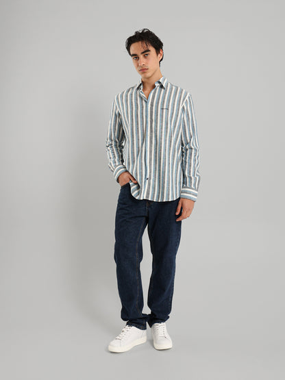 Kent Collar Striped Casual Shirt