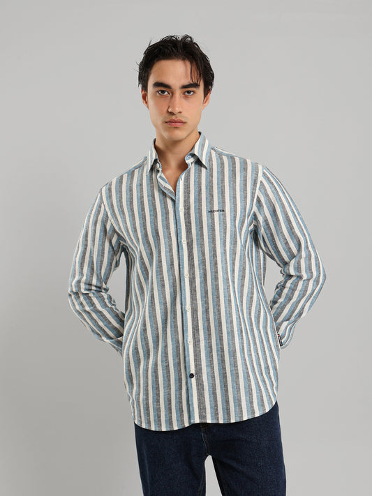 Kent Collar Striped Casual Shirt