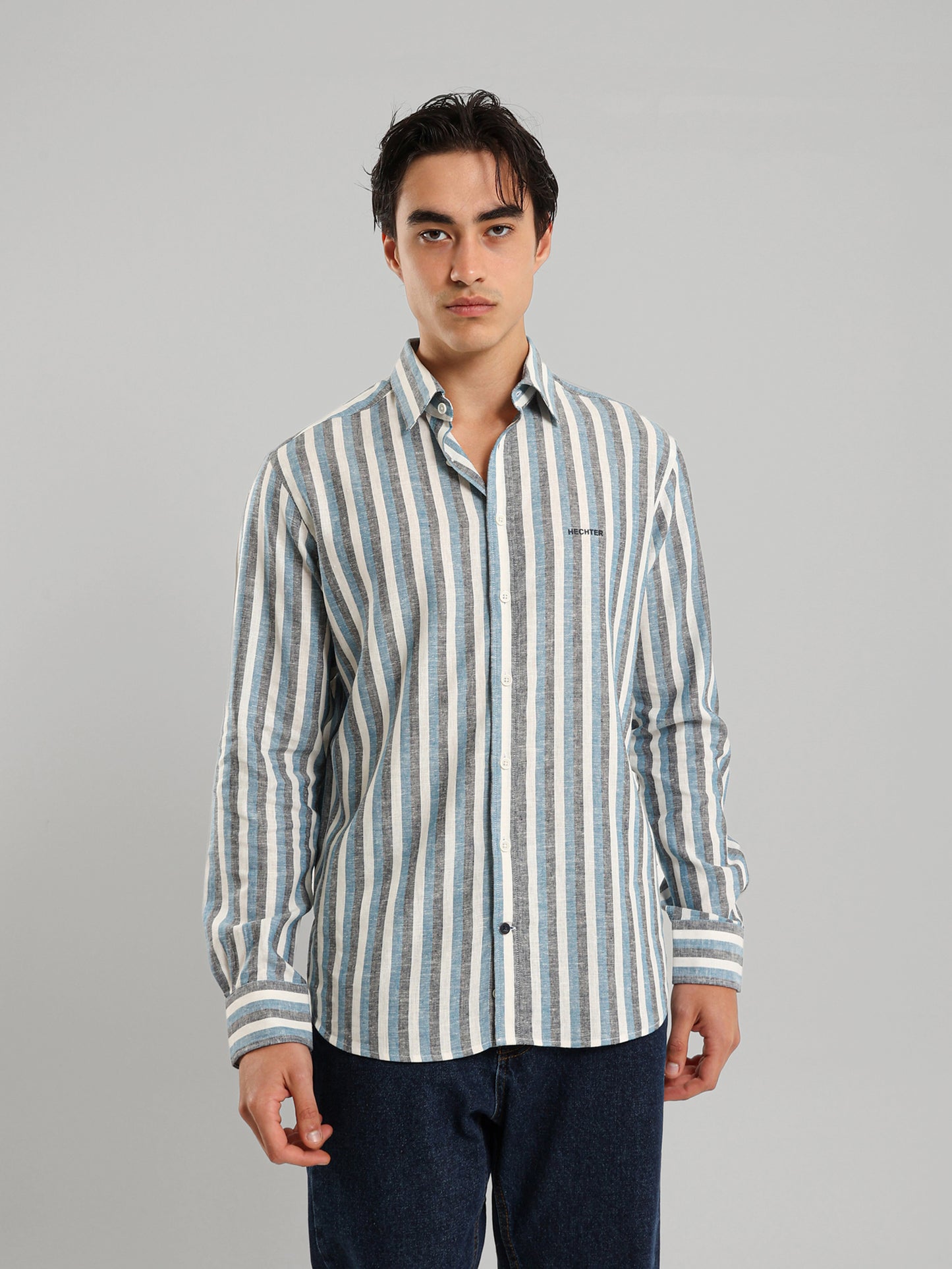 Kent Collar Striped Casual Shirt