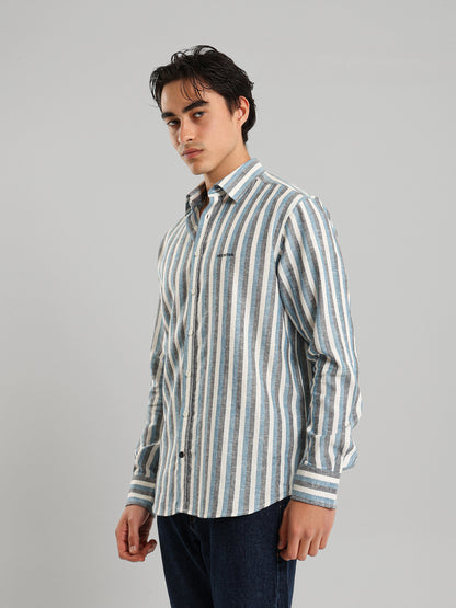 Kent Collar Striped Casual Shirt