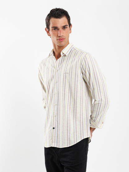 Wide Striped Shirt with Kent Collar