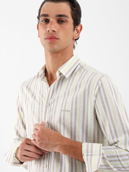 Wide Striped Shirt with Kent Collar