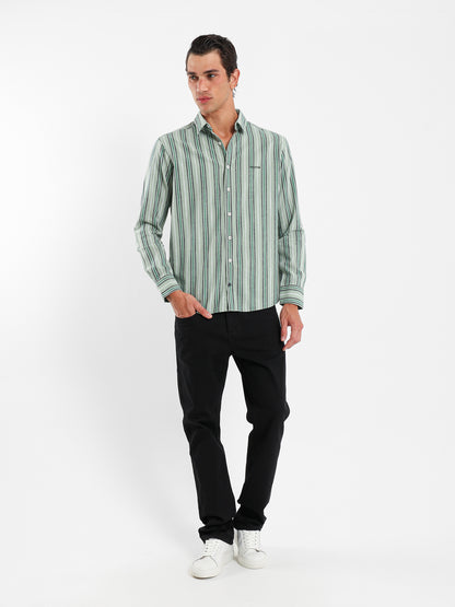 Wide Striped Shirt with Kent Collar