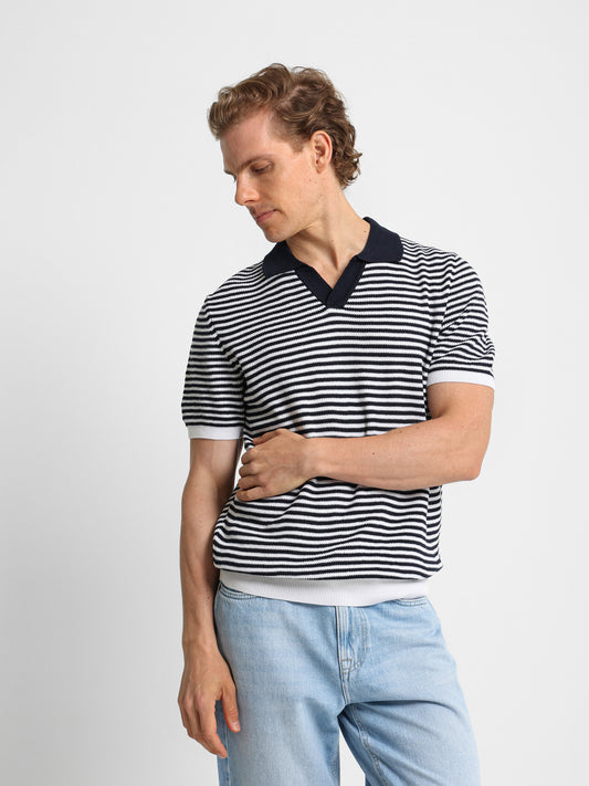 Striped Knit Polo Shirt