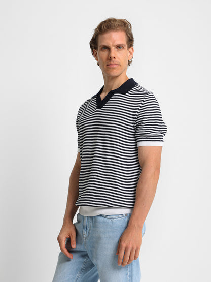 Striped Knit Polo Shirt