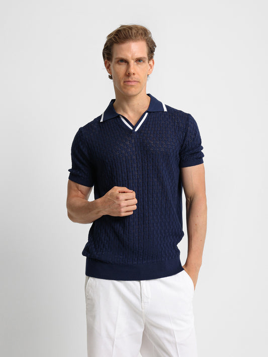 V-Neck Knit Polo Shirt