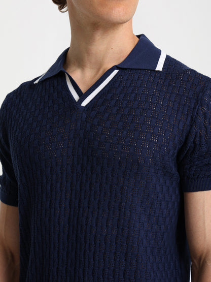 V-Neck Knit Polo Shirt