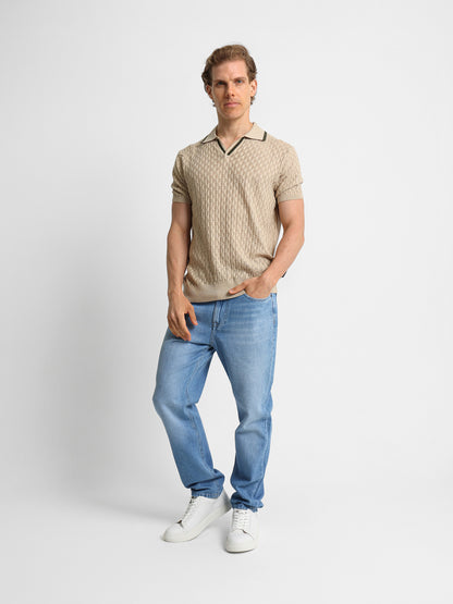 V-Neck Knit Polo Shirt