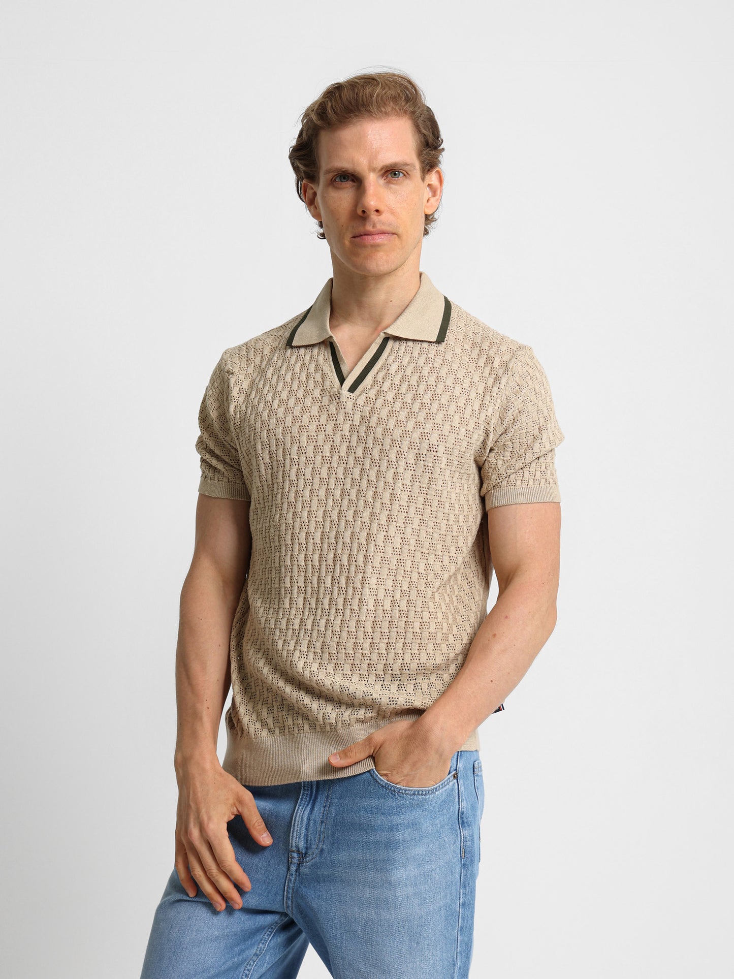 V-Neck Knit Polo Shirt