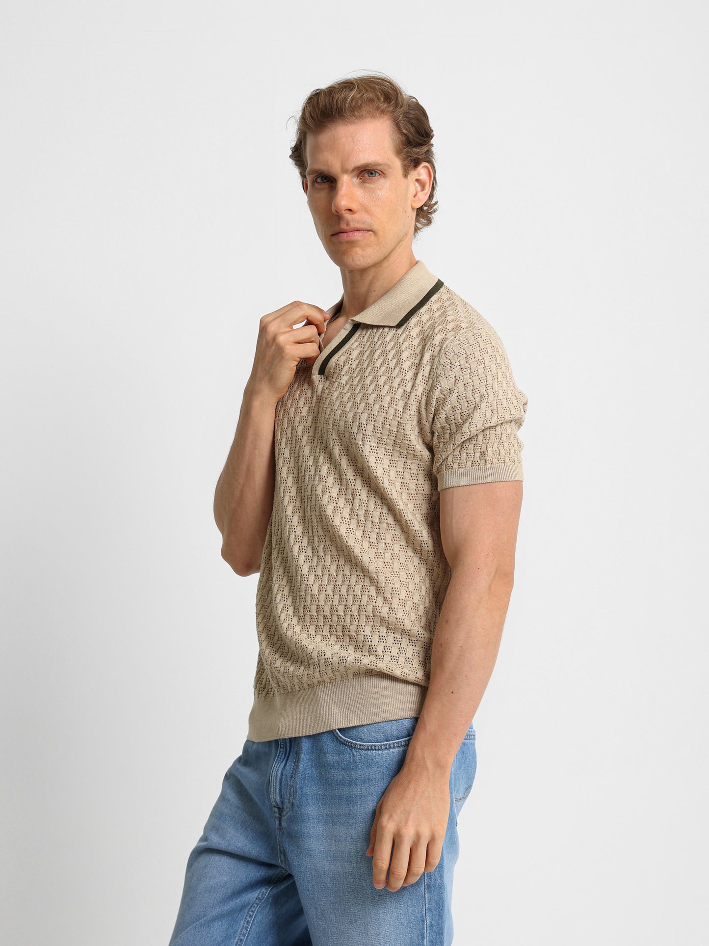 V-Neck Knit Polo Shirt
