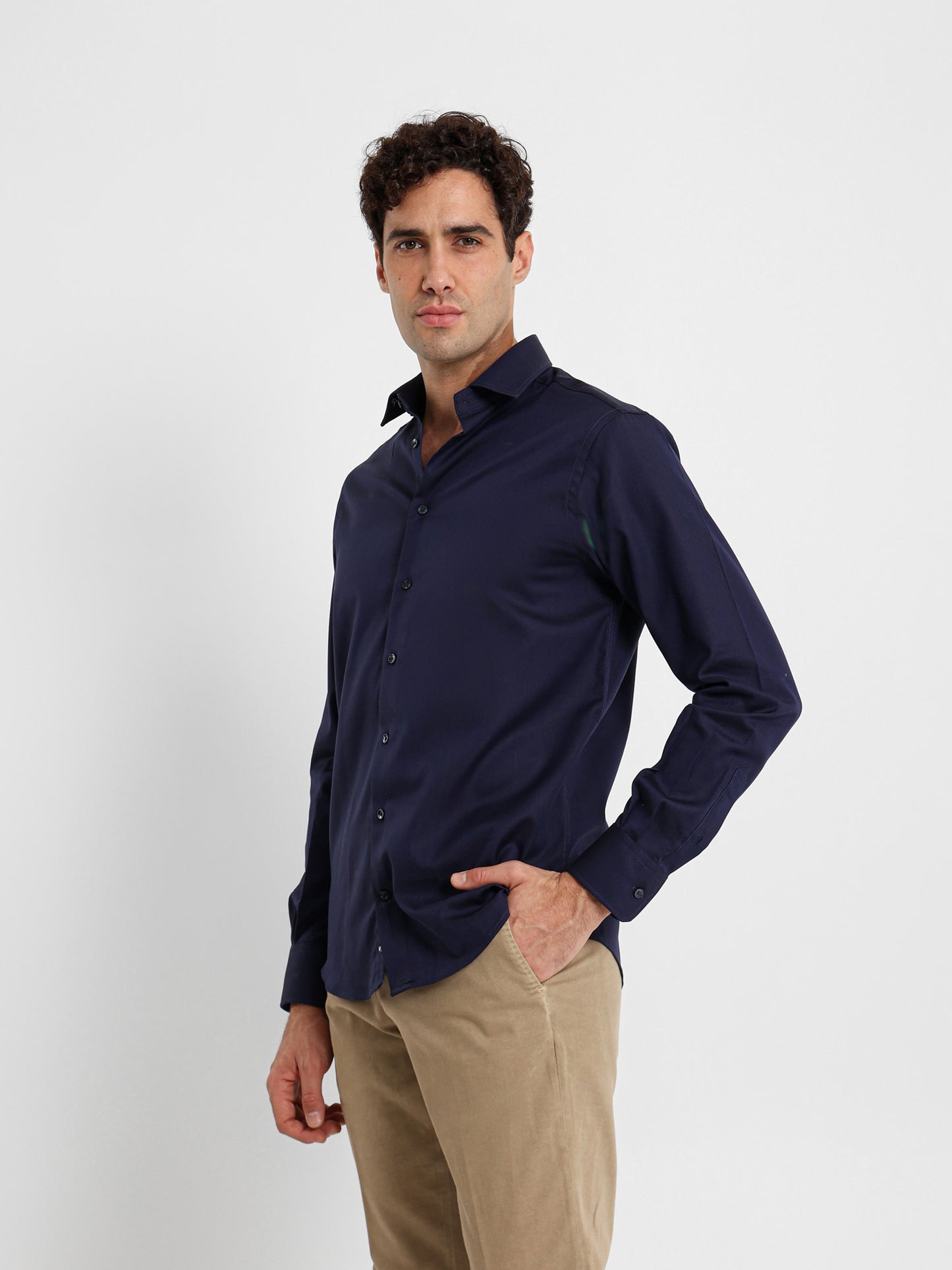 Long Sleeve Shirt with Button-Under Collar