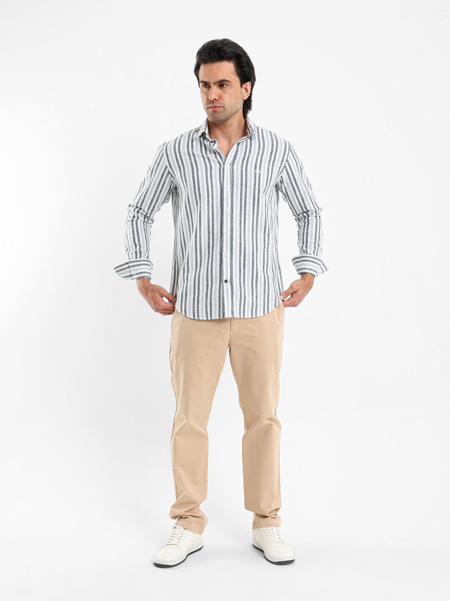 Wide Striped Shirt with Kent Collar
