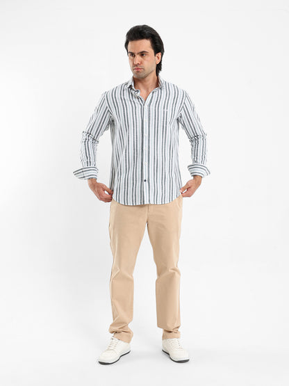 Wide Striped Shirt with Kent Collar