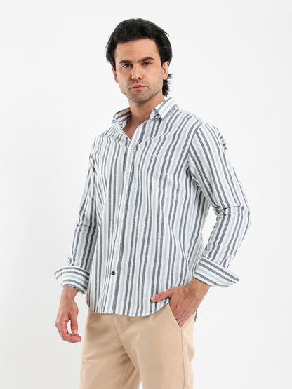 Wide Striped Shirt with Kent Collar