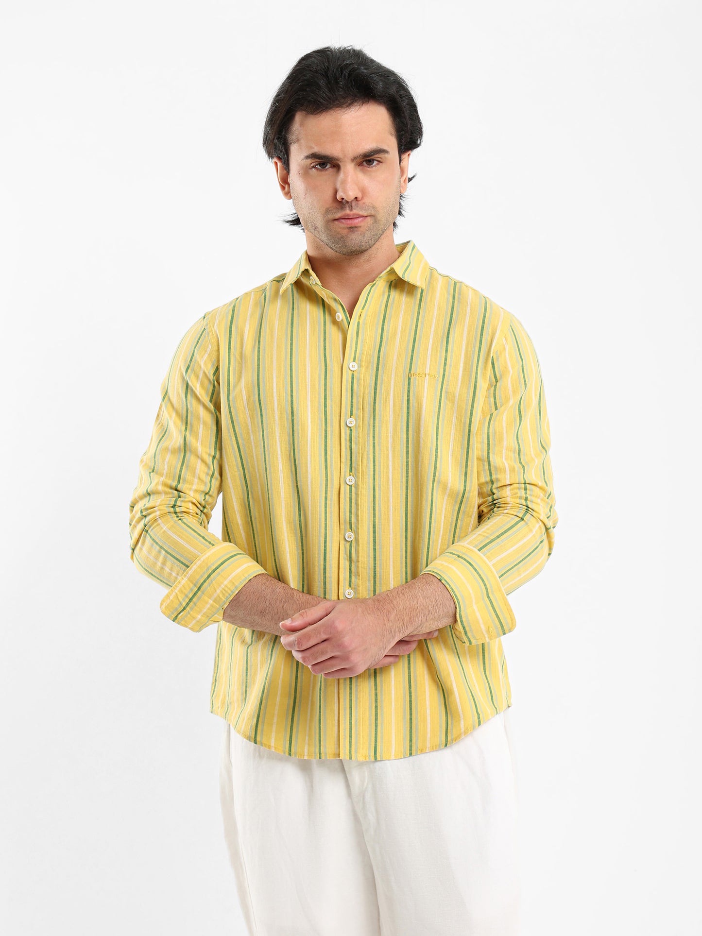 Wide Striped Shirt with Kent Collar
